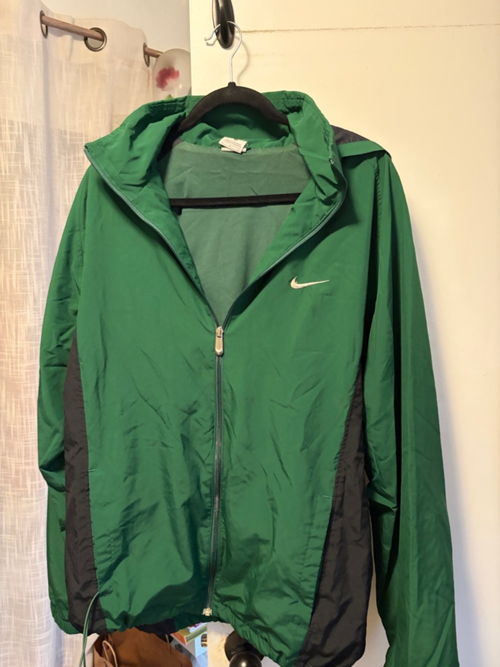 Nike Green and Black Hooded Windbreaker with White Swoosh